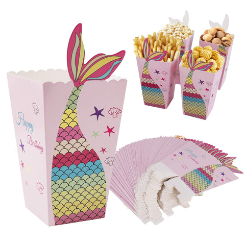 MengH-SHOP Popcorn Boxes Mermaid Pop Corn Box Cardboard Snack Candy Containers for Movie Night, Carnival, Birthday Party 24 Pieces