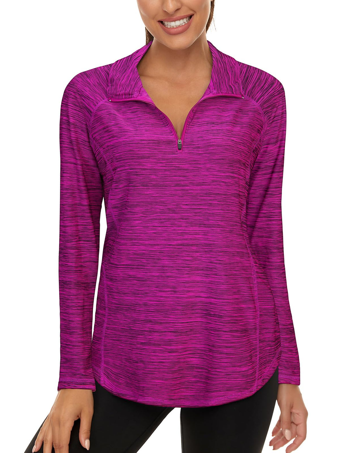 Womens Sports Tops Long Sleeve, Casual Womens Go Hiking Tops Ladies Golf Tops Tennis Baseball Tops Ladies Gym Workout Exercise Tops Purple Black
