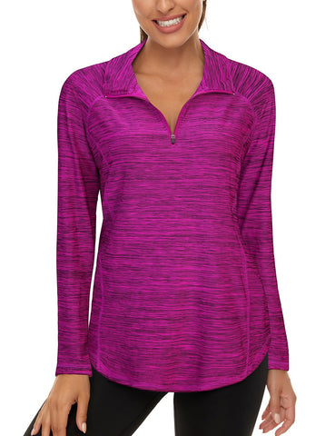 Womens Sports Tops Long Sleeve, Casual Womens Go Hiking Tops Ladies Golf Tops Tennis Baseball Tops Ladies Gym Workout Exercise Tops Purple Black