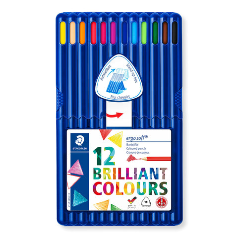 STAEDTLER 157 SB12 Ergosoft Triangular Colouring Pencils - Assorted Colours (Pack of 12 Pencils)