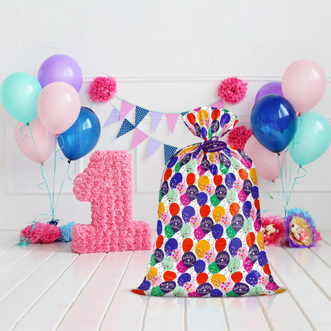 WRAPAHOLIC 56" Large Birthday Plastic Gift Bag - Colorful Balloon with Confetti Design for Kids Birthdays, Parties or Celebrating - 56" H x 36" W