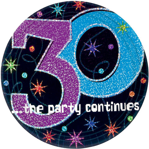 "30 ...the party continues" 9" Prismatic Plates, Party Favor