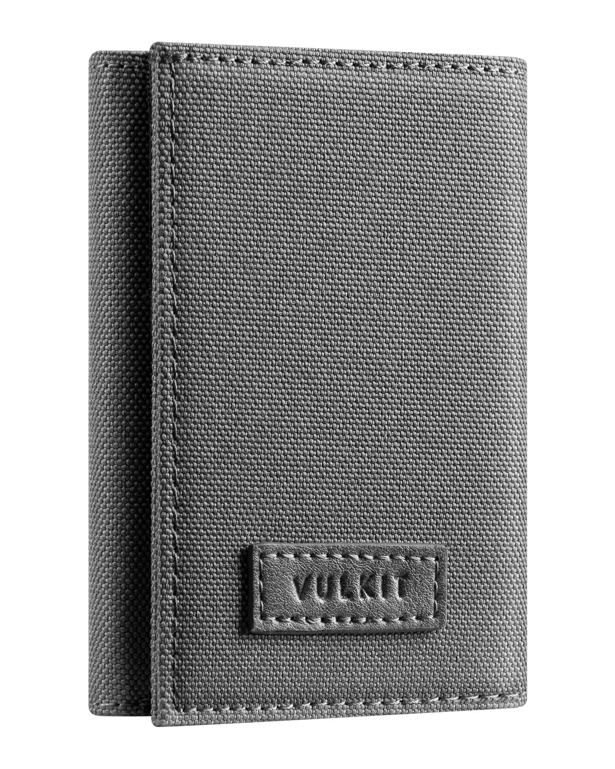 VULKIT Minimalist Leather Rfid Blocking Trifold Wallet Slim Credit Card Holder with 3 ID windows & Zipper Pocket for Men (Grey)