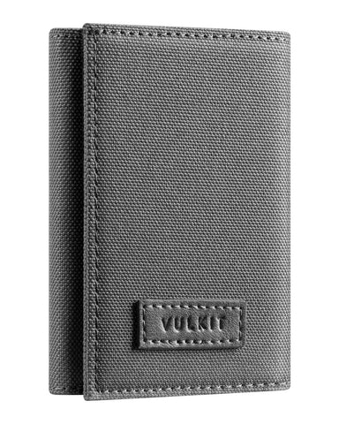 VULKIT Minimalist Leather Rfid Blocking Trifold Wallet Slim Credit Card Holder with 3 ID windows & Zipper Pocket for Men (Grey)
