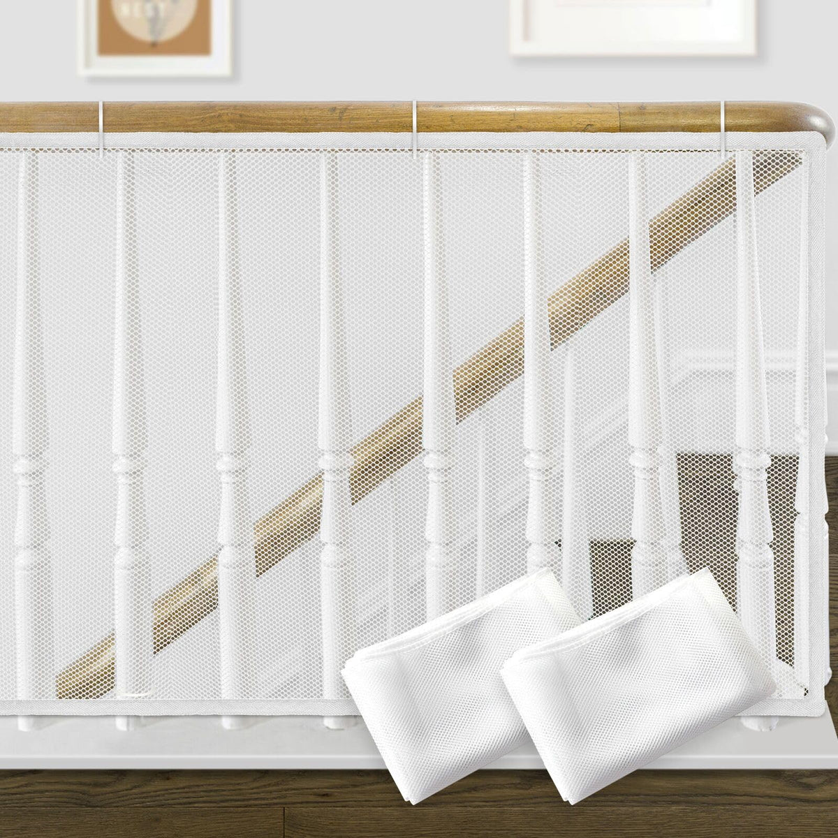 2 Pack 200x80cm Indoor Outdoor Baby Safety Stair Railing Net Baby Proofing Stair Balcony Banister Rail Guard Child Safety Stair Protection Safe Rail, White