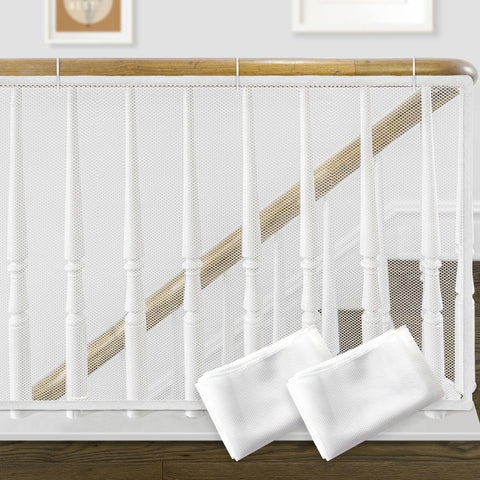 2 Pack 200x80cm Indoor Outdoor Baby Safety Stair Railing Net Baby Proofing Stair Balcony Banister Rail Guard Child Safety Stair Protection Safe Rail, White