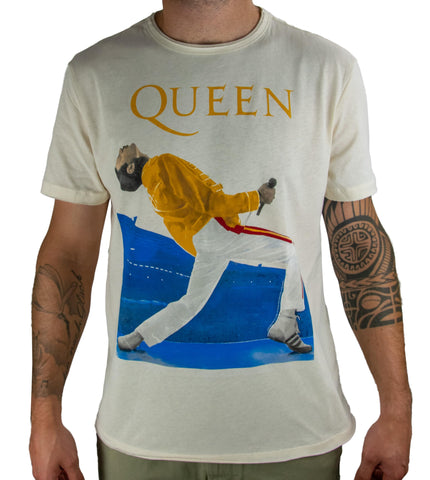 Queen T Shirt Freddie Triangle Official Amplified Unisex Vintage White Size XXL