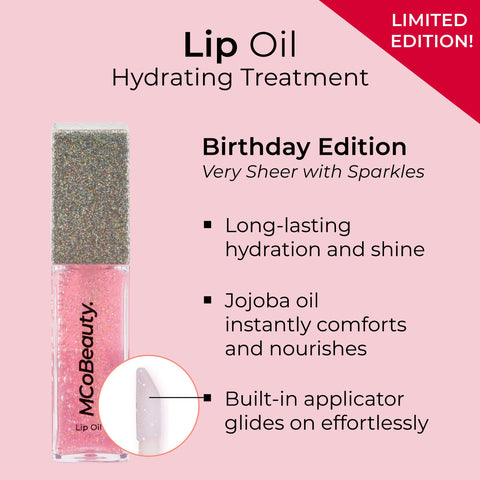 MCoBeauty Lip Oil Hydrating Treatment, Birthday Edition, Moisturizing Shine for Naturally Beautiful Lips, Vegan, Cruelty Free Cosmetics