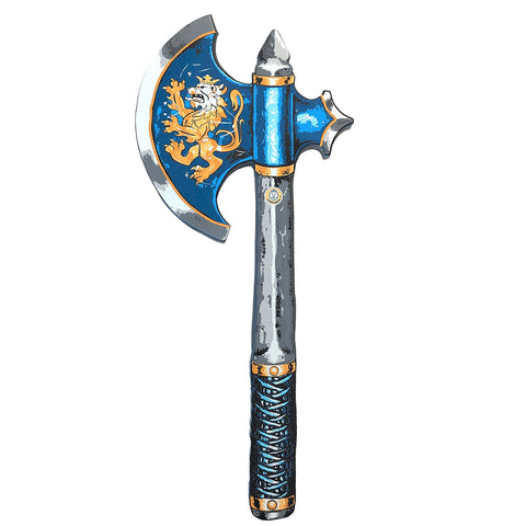 Liontouch - Noble Knight Axe For Kids, Blue | Medieval Pretend Play Toy in Durable Foam For Children With Golden Lion Decoration | Safe Weapon Accessory For Dress Up & Knight Costumes For Boys
