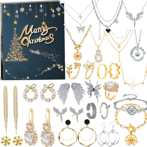 Jewellery Advent Calendar 2024 Adults Women Teen Girls, 24-Day Christmas Countdown Calendar with Necklace Rings and Earrings Christmas Surprise Gifts for Mum Girlfriend Sister Daughter