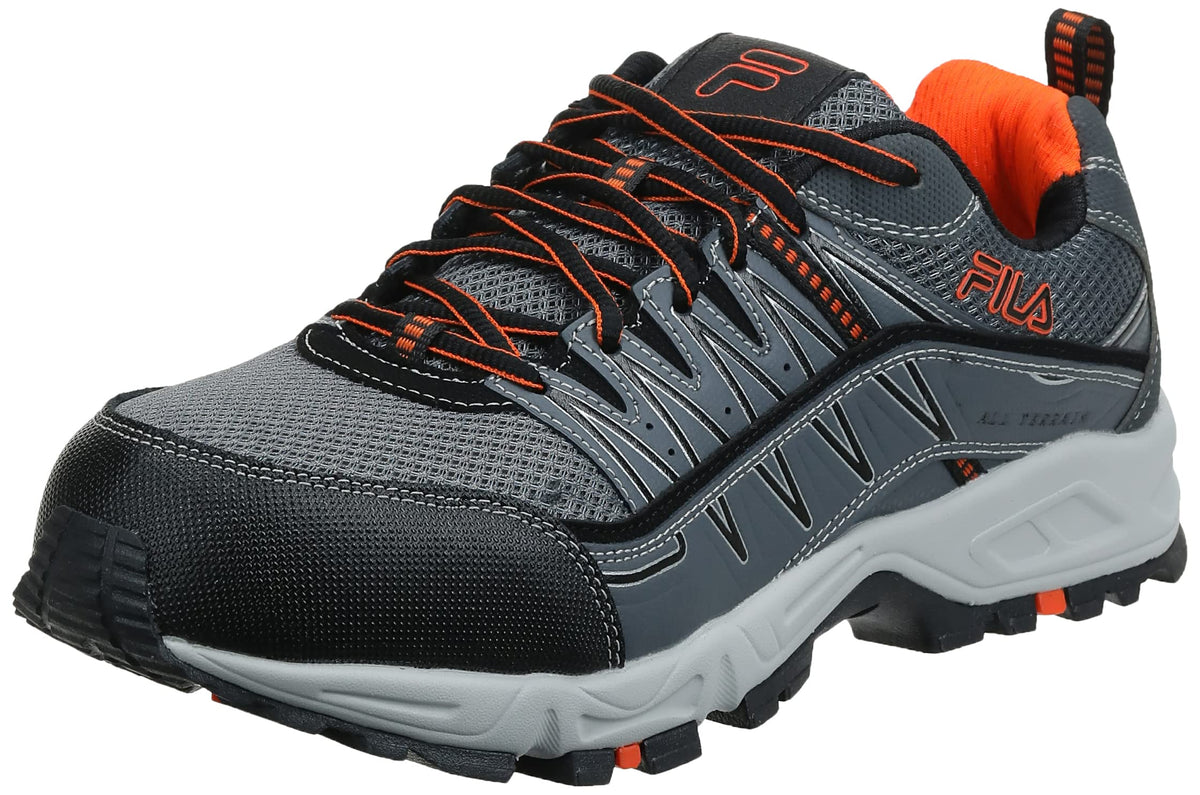 Fila Men's Memory at Peak Composite Toe Trail Running Shoe Ct, Castlerock/Black/Vibrant Orange, 9.5