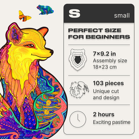 UNIDRAGON Wooden Jigsaw Puzzles - Alluring Fox, 103 pcs, Small 7"x9.2", Beautiful Gift Package, Unique Shape Best Gift for Adults and Kids