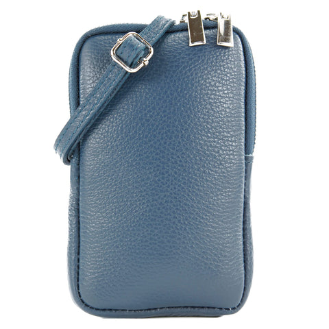 modamoda de - T197 - Italian leather shoulder bag mobile phone bag small (Sapphire blue)