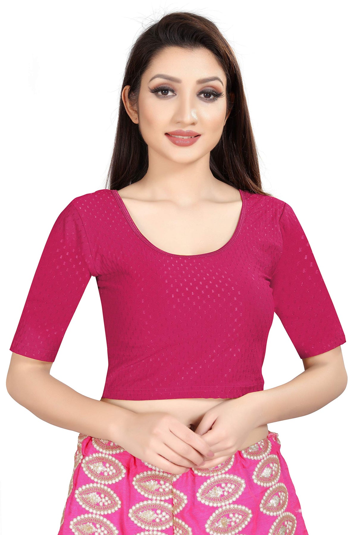Fressia Fabrics Women's Cotton Readymade Saree Blouse Stretchable Crop Top Choli Bustier Top, Ranipink, XXXXL