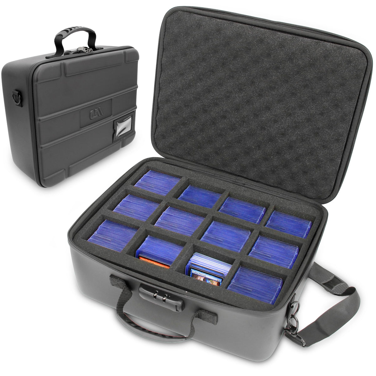 CASEMATIX XL Top Loader Card Storage Case for Trading Cards Fits 480 3" x 4" 35pt Toploaders Case or 100 One Touch Card Holders, Locking Toploader Storage Box with 12 Precut Card Case Dividers