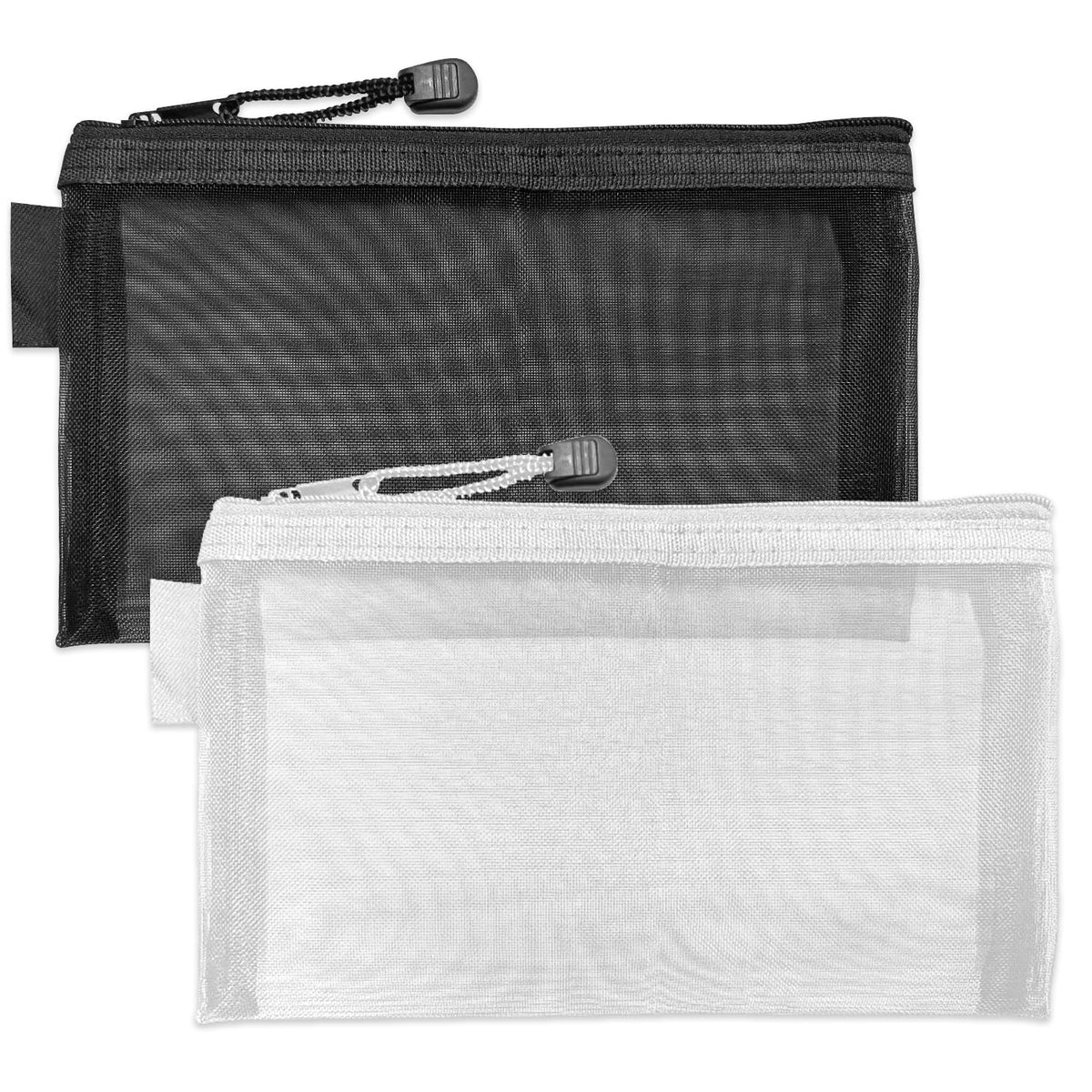 Luckious 2PCS Clear Pencil Pouch - Transparent Zipper Pencil Pouches for Exams, Office, and Travel - See-Through Pencil Case (Black+White)