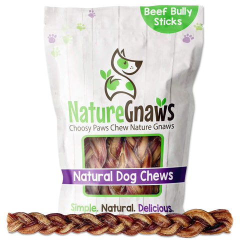 Nature Gnaws - Braided Bully Sticks for Dogs - Premium Natural Beef Dental Bones - Long Lasting Dog Chew Treats for Aggressive Chewers - Rawhide Free - 12 Inches