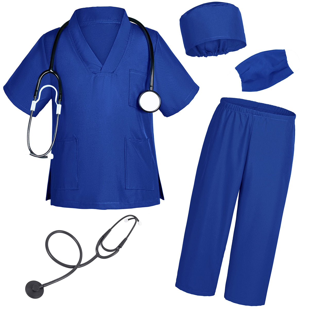 TOGROP Doctor costume for kids scrubs pants with accessories set toddler children cosplay 8-9 Years navy blue