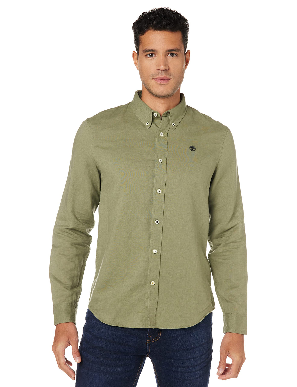Timberland - Men's Slim Shirt in Linen and Cotton Blend, Military, XXL