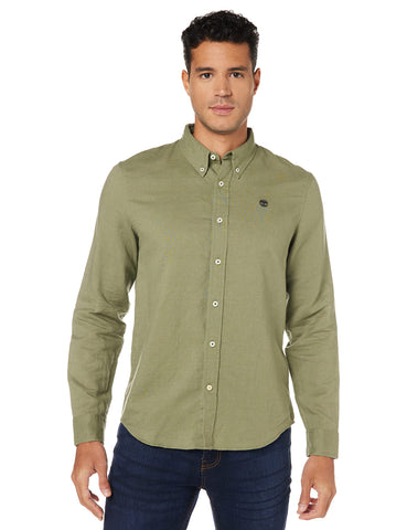 Timberland - Men's Slim Shirt in Linen and Cotton Blend, Military, XXL