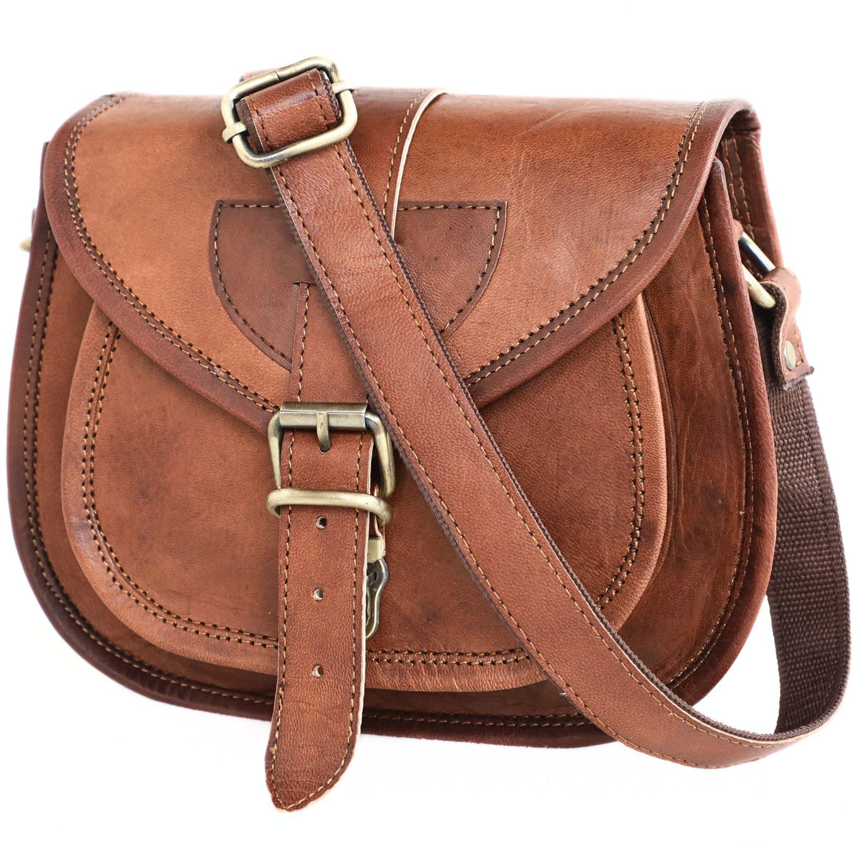 ANUENT Genuine Leather Small Crossbody Purses for Women Vintage Shoulder Crossover Leather Satchel for Ladies Handbag Purse, 9 inch (Brown)
