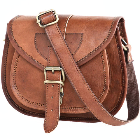 ANUENT Genuine Leather Small Crossbody Purses for Women Vintage Shoulder Crossover Leather Satchel for Ladies Handbag Purse, 9 inch (Brown)