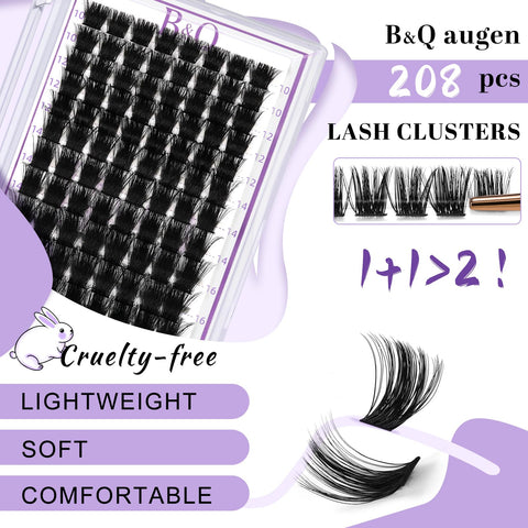 Lash Clusters 208 PCS Cluster Lashes Individual Lashes B07 Eyelash Extensions 10-18mm DIY Lash Extensions D Curl Volume Wispy Soft Comfortable Band False Lashes (D-10-18MIX,B07)