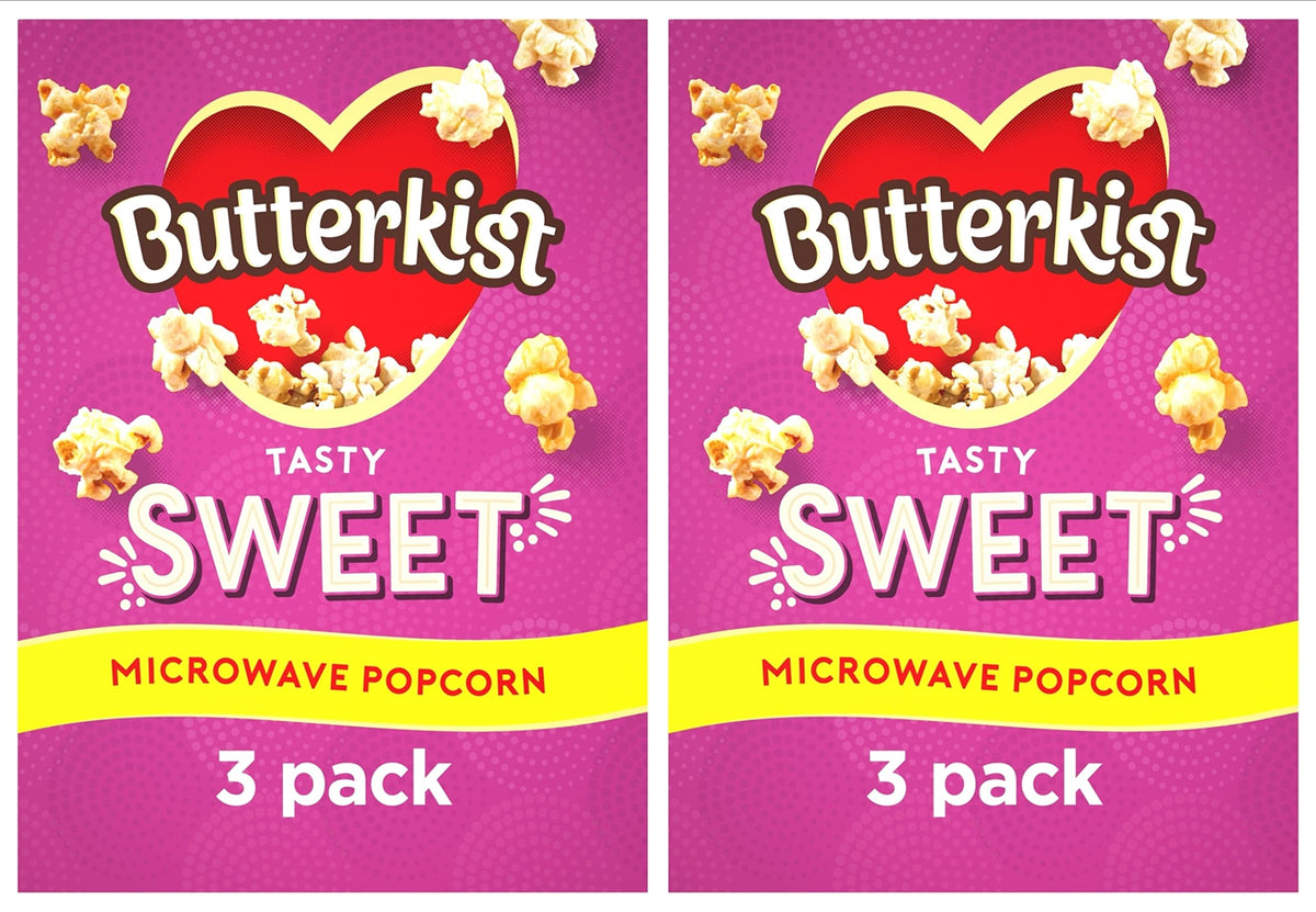 Microwave Popcorn Butterkist 2 Boxes Sweet Variety 3 x 60g Bags in Each Box Instant Party Night In Cinema Food Sweet