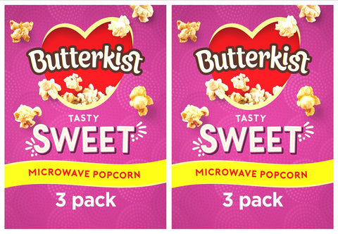 Microwave Popcorn Butterkist 2 Boxes Sweet Variety 3 x 60g Bags in Each Box Instant Party Night In Cinema Food Sweet