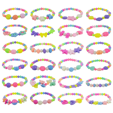 JOYIN 24 Pcs Prefilled Easter Eggs with Different Designs of Bracelets Girls Jewelry Set for Kids Easter Party Favor Easter Basket Stuffer Classroom Exchange and Prize Supplies (Candy)