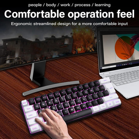 VBESTLIFE 60% Wired Gaming Keyboard, LED Backlit Compact Mini Mechanical Keyboard, 61 Keys Keyboard with RGB Light for PC Gamer, Typist, Travel, Business Trip (Black)