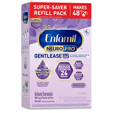 Enfamil NeuroPro Gentlease Baby Formula, Brain Building DHA, HuMO6 Immune Blend, Designed to Reduce Fussiness, Crying, Gas & Spit-up in 24 Hrs, Gentle Infant Formula Powder, Baby Milk, 30.4 Oz Refill