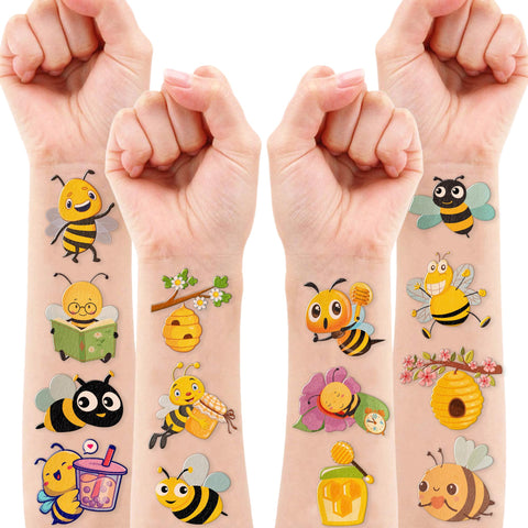 Bee Temporary Tattoos for Kids, Birthday Party Decorations Supplies Party Favors Supper Cute 96PCS Bee Tattoo Sticker Style Gift Ideals for Boys Girls Schools Prizes Themed