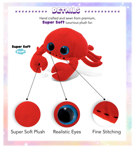DolliBu Plush Crab Stuffed Animal - Soft Huggable Big Eyes Red Crab, Adorable Marine Life Playtime Crab Plush Toy, Cute Sea Life Cuddle Gift for Kids & Adults - 6 Inch