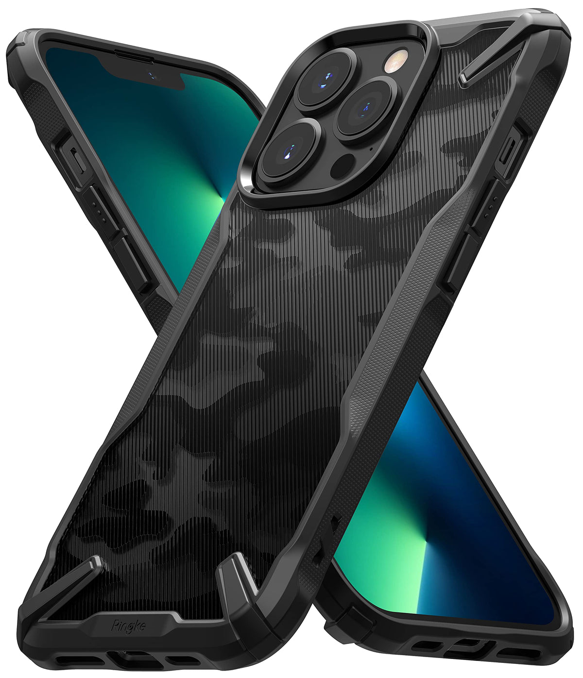 Ringke Fusion-X Compatible with iPhone 13 Pro Max Case, Camoflauge Design Hard Back Heavy Duty Shockproof Advanced Protective TPU Bumper Phone Cover - Camo Black