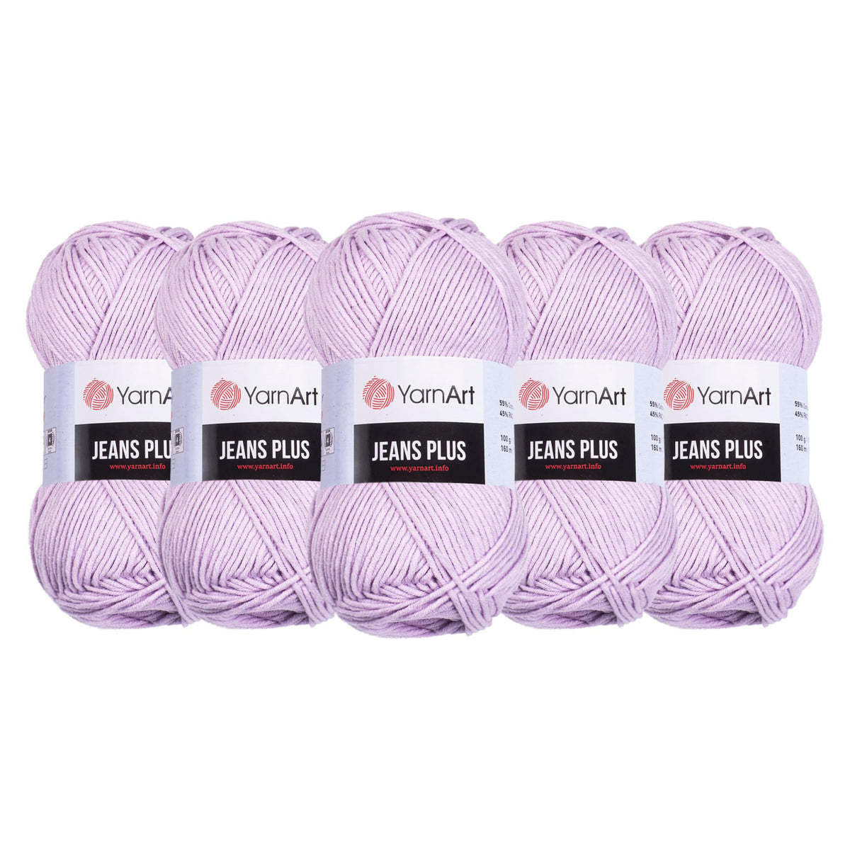 5 Ball (Skeins) YarnArt Jeans Plus Yarn, 55% Cotton 45% Polyacrylic, 100 g (3.5 oz), 160 m (174 yds), Yarn Weight: 4 : Worsted-Aran, Lilac - 19