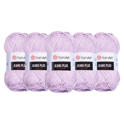 5 Ball (Skeins) YarnArt Jeans Plus Yarn, 55% Cotton 45% Polyacrylic, 100 g (3.5 oz), 160 m (174 yds), Yarn Weight: 4 : Worsted-Aran, Lilac - 19