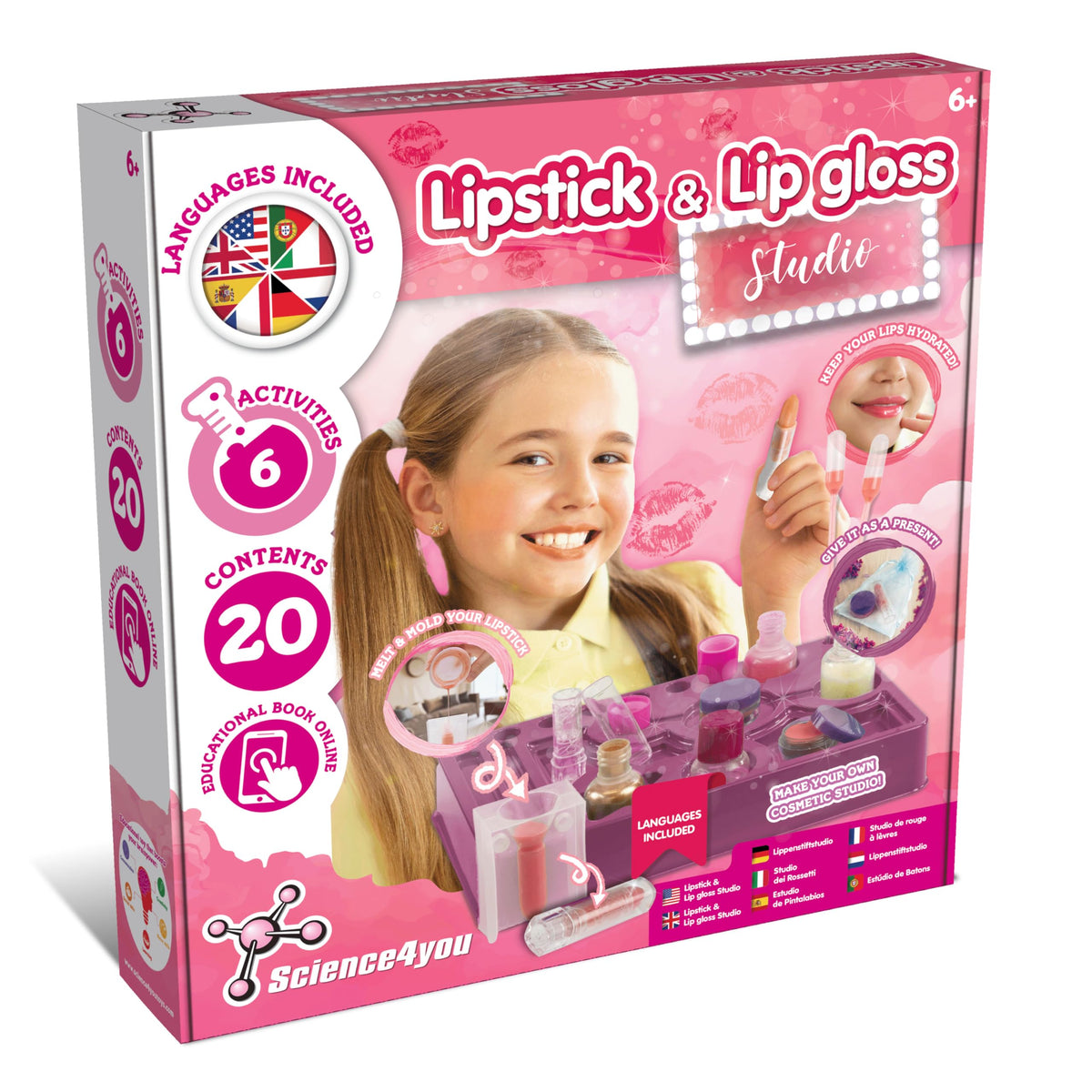 Science4you Kit Make Glosses, Lipsticks & Lip Balm-7 Beauty Activities for Kids Included, Original Gift for Girls Age 8 9 10 11+