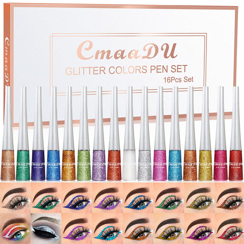 Joyeee Liquid Eyeliner Set, 16 Colours Glitter Eyeliner Waterproof Coloured Eyeliner Liquid Liner Gel Eyeliner Long Lasting Eyeliner Pen Wedding Party Cosplay Eye Makeup Gifts for Women Girls