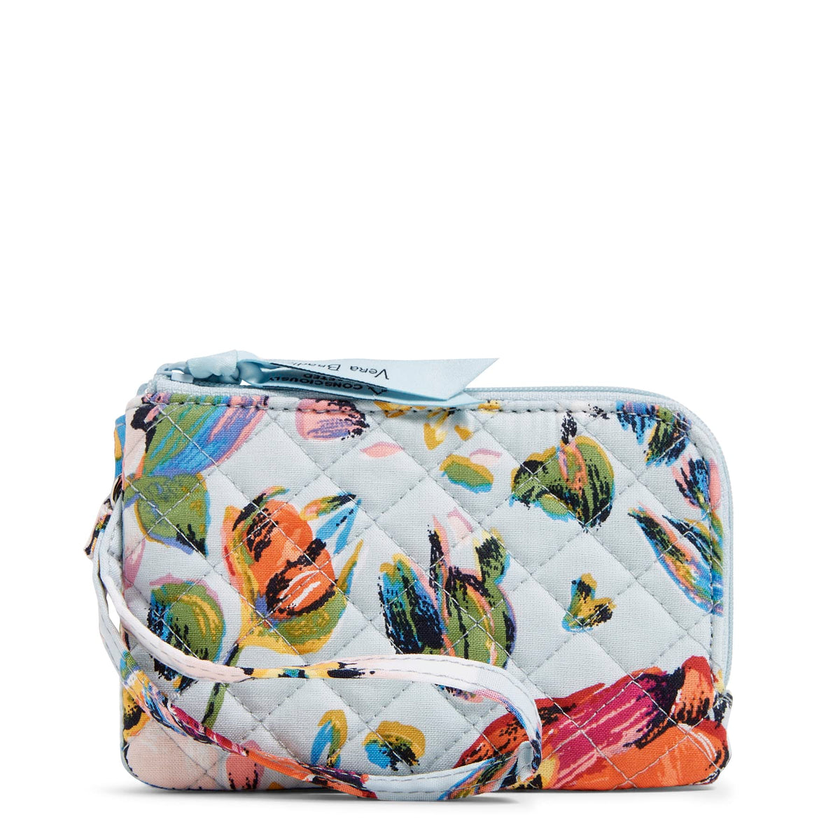 Vera Bradley Women's Cotton Double Zip ID Case Wallet With RFID Protection, Sea Air Floral - Recycled Cotton, One Size