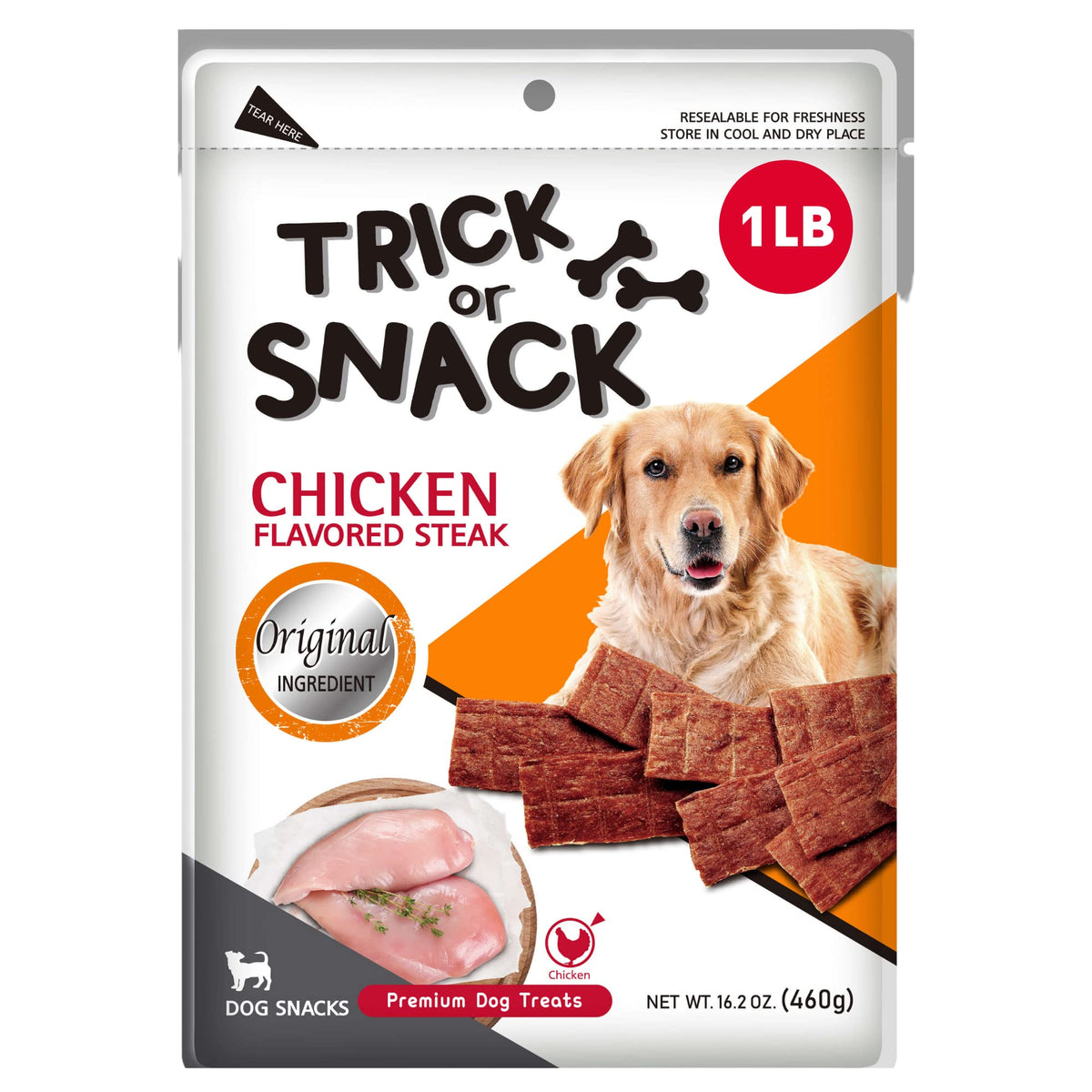 TRICK OR SNACK Premium 1lb Dog Jerky Treats | Dog Training | Dog Walking | Natural Grillers | Healthy Smoked Beef Chicken Salmon Chews Snacks Chicken Original Steak