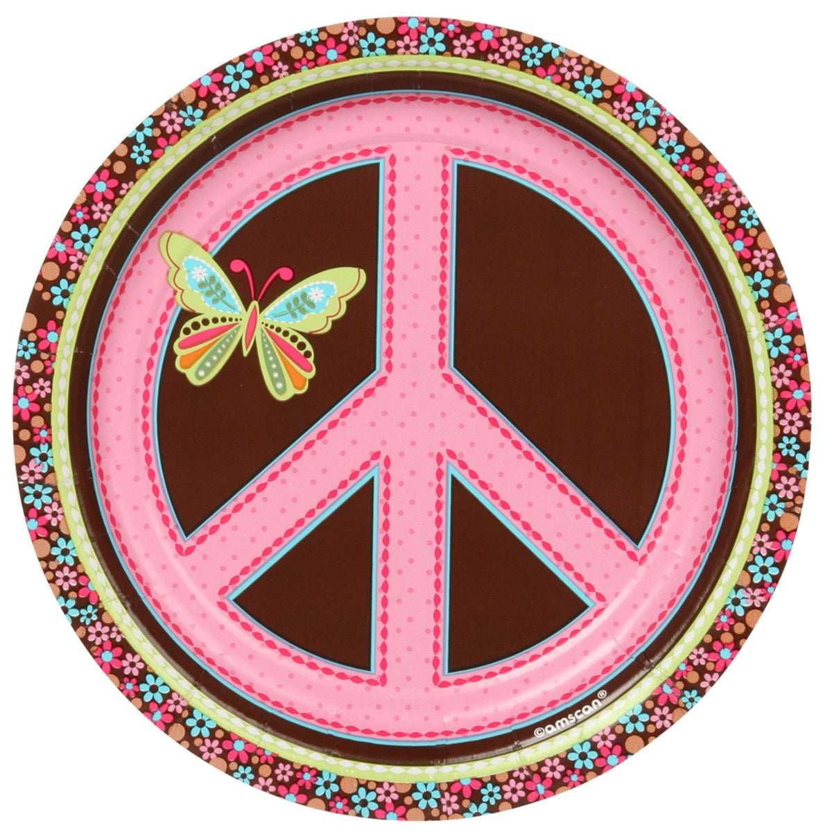 Amscan Hippie Chick Birthday Party Dessert Paper Plates Disposable Tableware (8 Pack), 6.2" x 6.2", Multicolor
