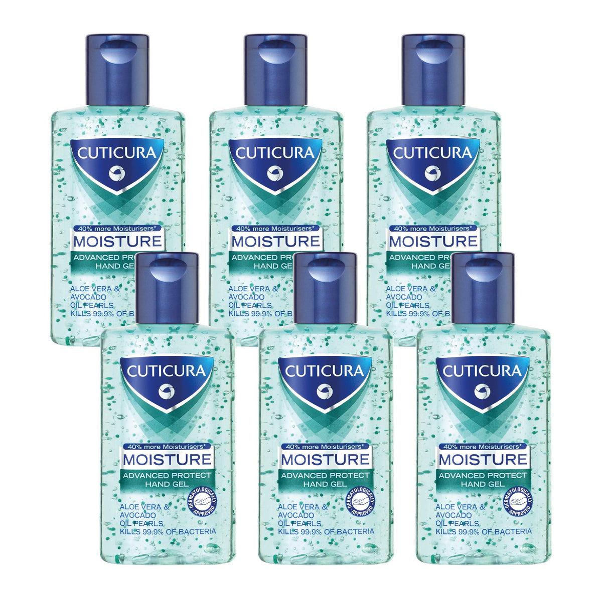 CUTICURA Moisture Anti Bacterial Hand Gel, 6x100ml PACK. Quick Drying. Kills 99.9% Bacteria with Anti Viral Action. Personal & Commercial Use. Prevent the Spread of Germs