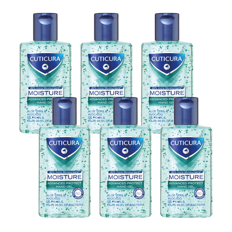 CUTICURA Moisture Anti Bacterial Hand Gel, 6x100ml PACK. Quick Drying. Kills 99.9% Bacteria with Anti Viral Action. Personal & Commercial Use. Prevent the Spread of Germs