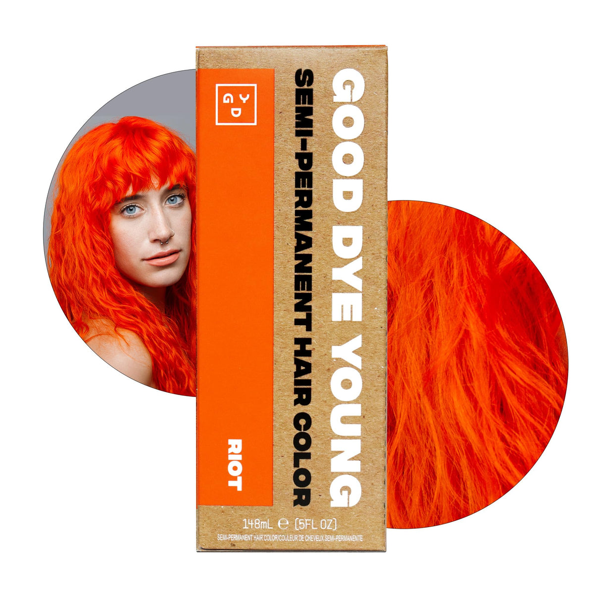 Good Dye Young Semi-Permanent Hair Color, Vegan and Cruelty-Free Orange Hair Dye, Last up to 24 Washes, Non-Damaging Conditioning Hair Color (5FL OZ, Riot)