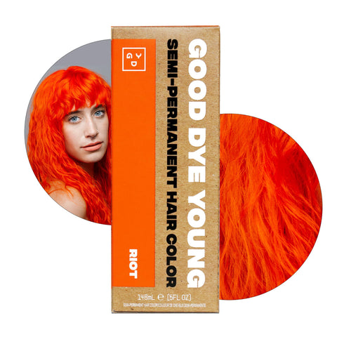 Good Dye Young Semi-Permanent Hair Color, Vegan and Cruelty-Free Orange Hair Dye, Last up to 24 Washes, Non-Damaging Conditioning Hair Color (5FL OZ, Riot)
