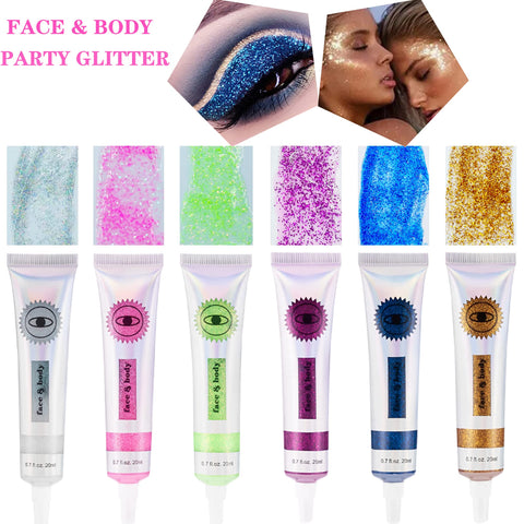 Holographic Body Face Glitter Gel, Face Glitter Gel Shimmer Liquid Eyeshadow, Self-Adhesive Sequins Glitter Makeup, Fine Glitter Mixed with Gel for Body, Face and Hair Rave Accessories-#05Green