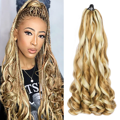 French Curly Braiding Hair 7 Packs 22 Inch Pre Stretched Braiding Hair Bouncy Loose Wave Crochet Hair for Women (7 Packs, 27/613#)