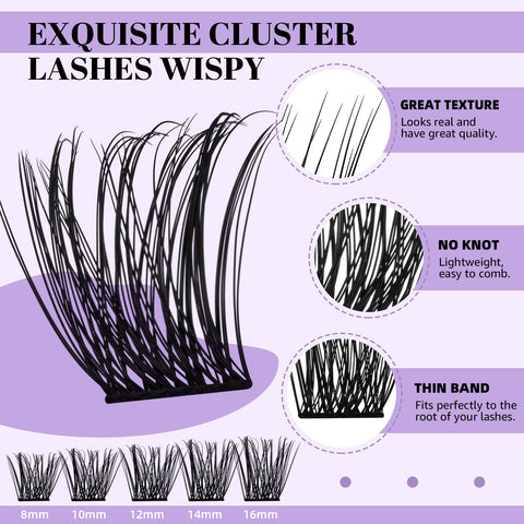 B&Q Lash Clusters D Curl 8-16MIX 96 PCS Eyelash Clusters Wispy with 360Ãƒâ€šÃ‚Â° Rotatable Mirror Cluster Eyelash Extensions Natural Lash Clusters Lashes Wispy Diy Lash Extensions Clusters (Q06,D 8-16MIX)