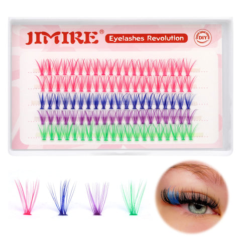 Colored Lash Clusters Individual Eyelashes 100Pcs DIY Eyelash Extensions 4 Colors Pink Lashes 14mm 3D Effect Individual Eyelashes Clusters Natural Look CC Curl Wispy Extension Reusable Pack by JIMIRE